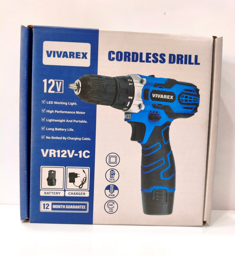 دریل پیچ گوشتی شارژی ۱۲ ولت ویوارکس مدل VR12V-1C به همراه باتری و شارژر