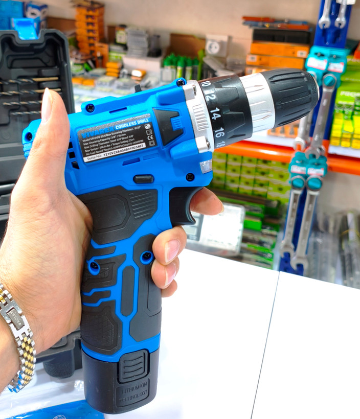 دریل پیچ گوشتی شارژی ۱۲ ولت ویوارکس مدل VR1210V-22A (به همراه ۲ باتری، کیف BMC و ۲۵ پارچه لوازم)