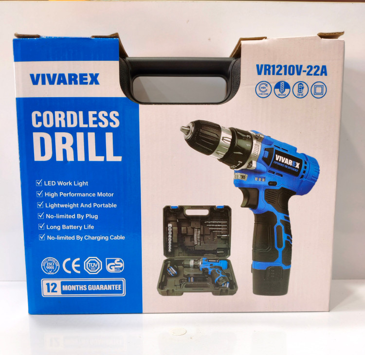 دریل پیچ گوشتی شارژی ۱۲ ولت ویوارکس مدل VR1210V-22A (به همراه ۲ باتری، کیف BMC و ۲۵ پارچه لوازم)