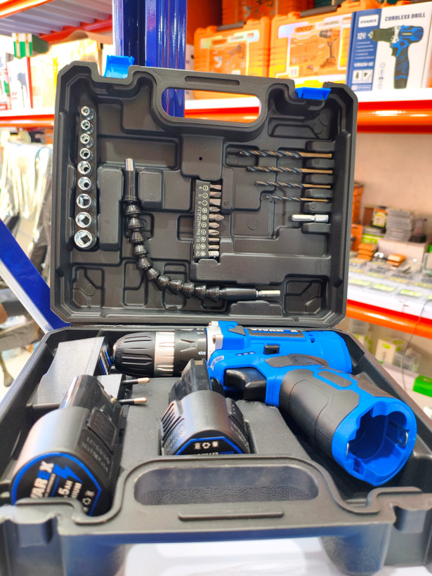 دریل پیچ گوشتی شارژی ۱۲ ولت ویوارکس مدل VR1210V-22A (به همراه ۲ باتری، کیف BMC و ۲۵ پارچه لوازم)