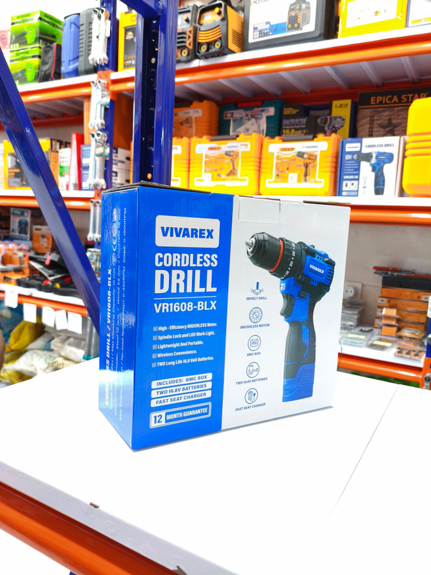 دریل پیچگوشتی شارژی چکشی ویوارکس 16.8 ولت موتور براشلس مدل VR1608-BLX به همراه دو باتری