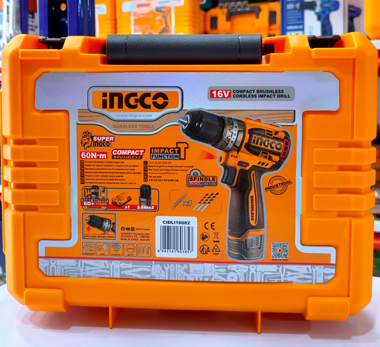 دریل شارژی چکشی براشلس INGCO CIDLI16682 16V
