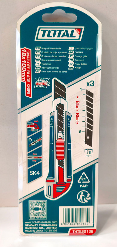کاتر ۱۸ میلیمتری توتال مدل THT522136 (به همراه ۳ تیغ یدک SK4)