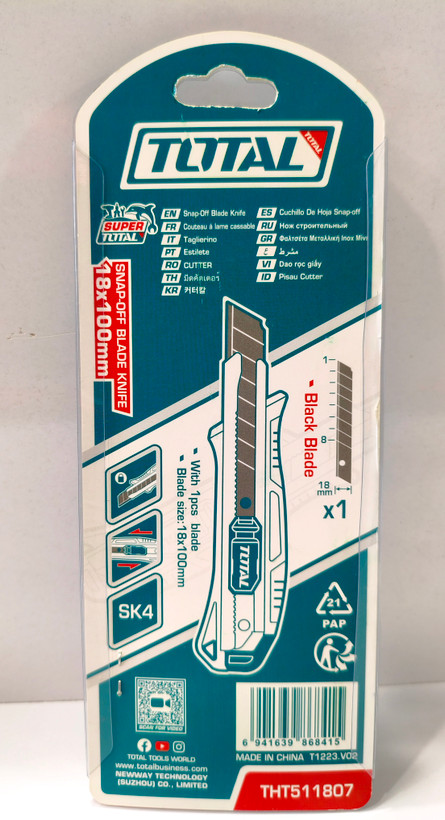 کاتر ۱۸ میلیمتری بدنه فلزی توتال مدل THT511807 (سری Super Total)